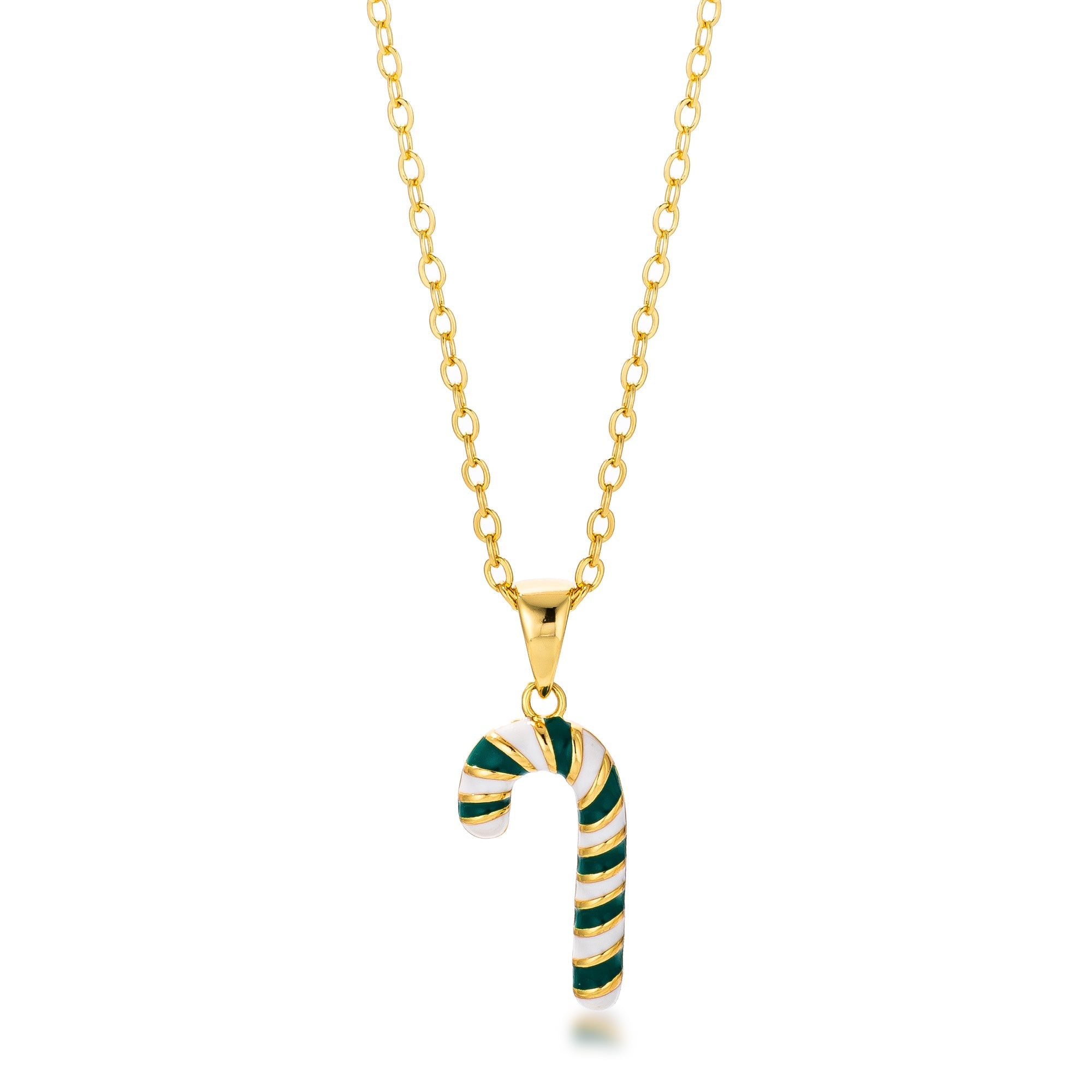 Avera Enamel Candy Cane Necklace In Gold Tone