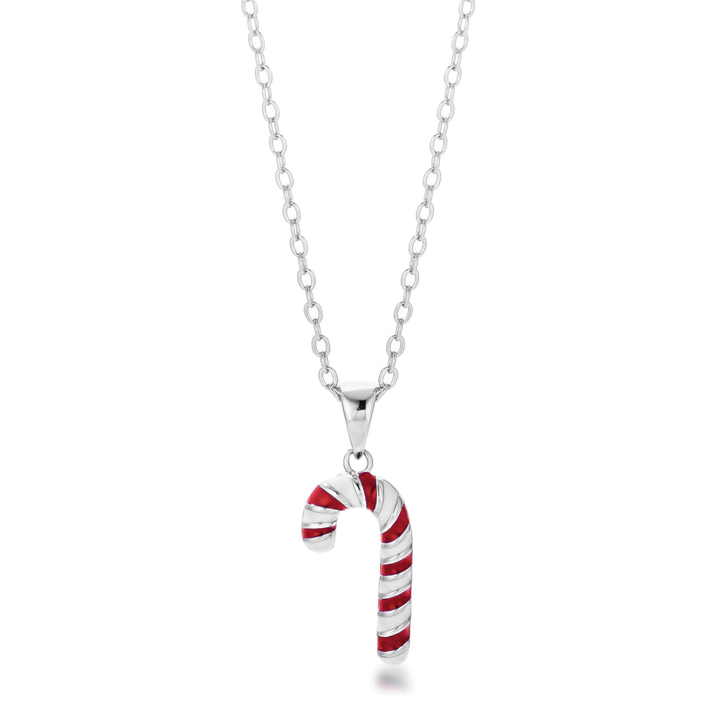 Avera Enamel Candy Cane Necklace In Gold Tone