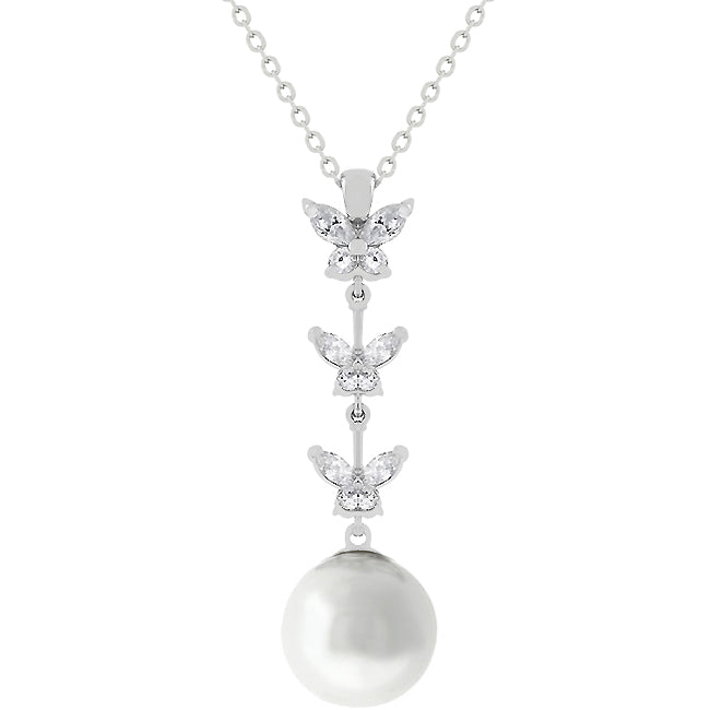 Avera Butterfly Pearl Pendant Necklace for Women One Size Silver