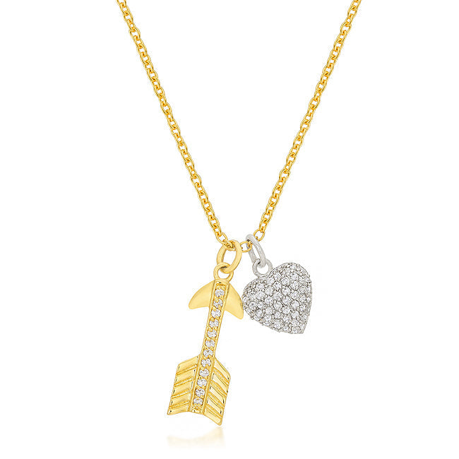 Avera Pave Heart and Arrow Pendant in Radiant Gold