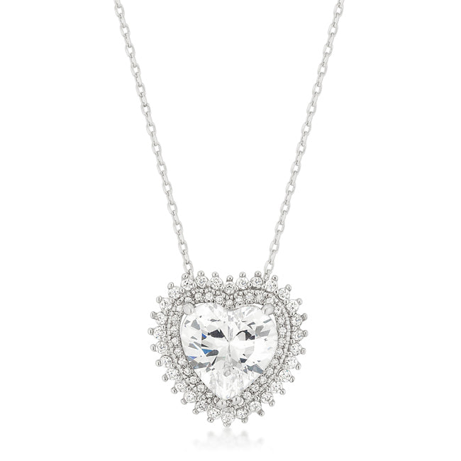 Avera Radiant Halo Heart Pendant in Sterling Silver