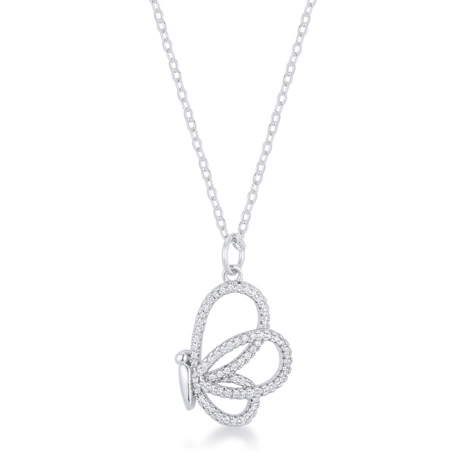 Avera Whimsical CZ Butterfly Pendant and Necklace in Sterling Silver
