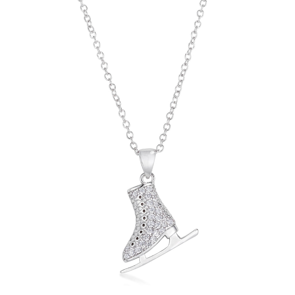 Avera Delicate .4Ct Plated Ice Skate Pendant Necklace