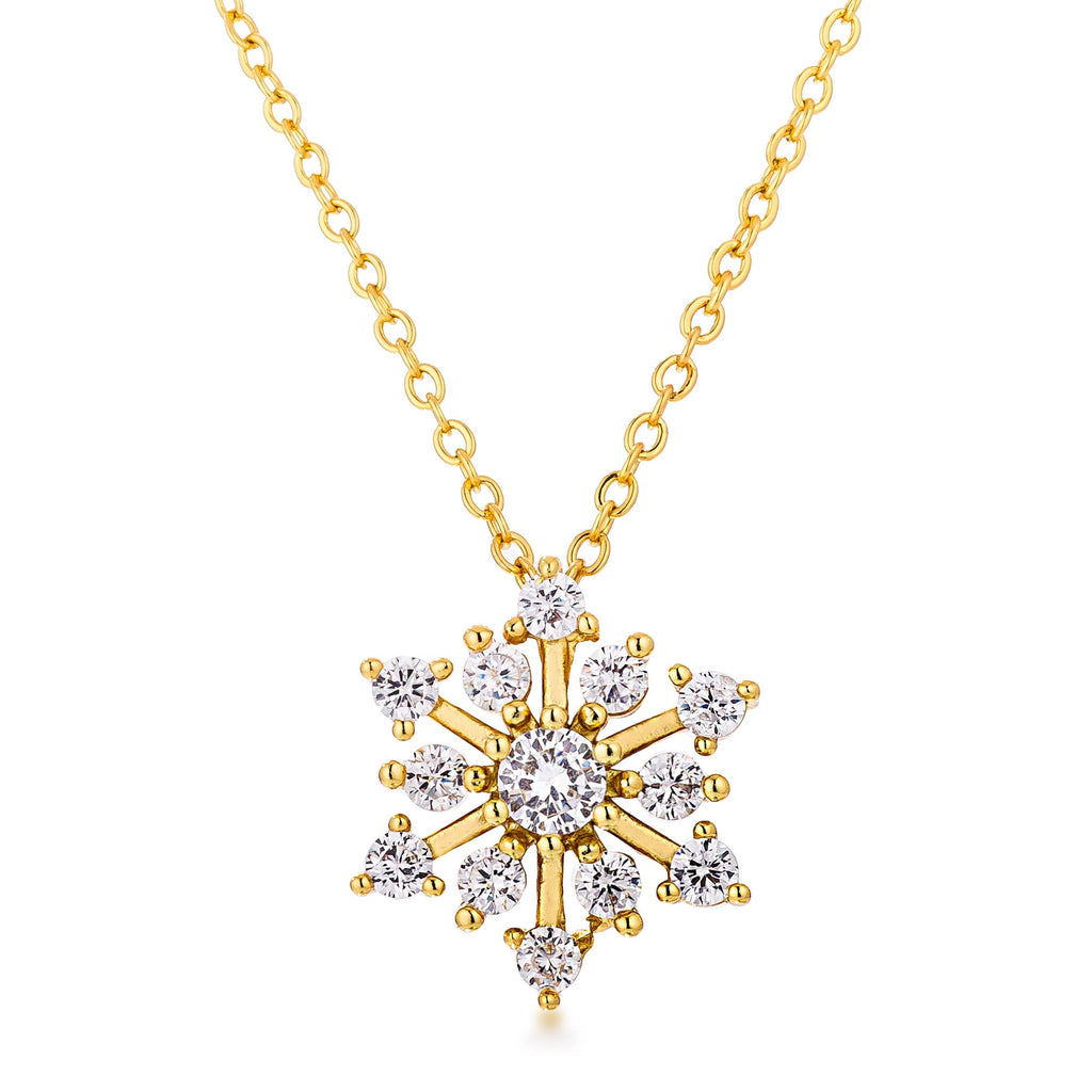 Avera Contemporary Cz Snowflake Necklace In Gold Tone