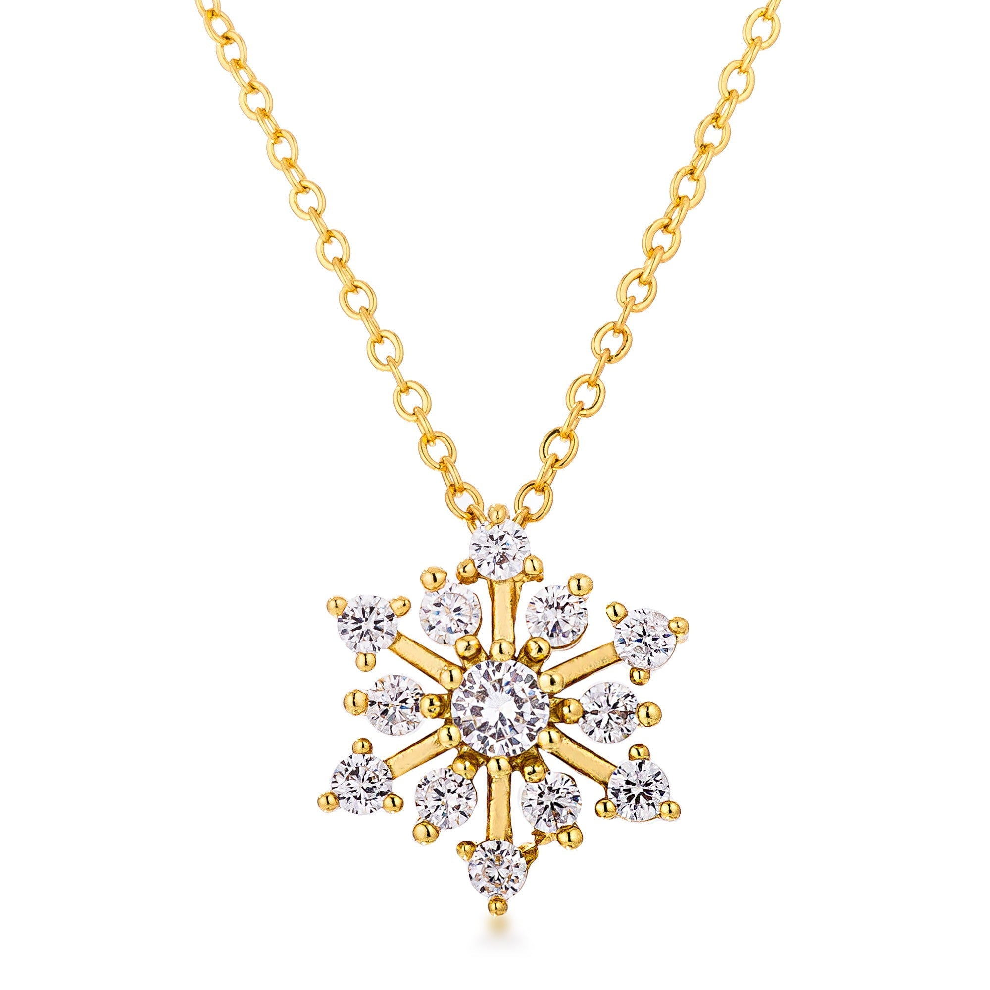 Avera Contemporary Cz Snowflake Necklace In Gold Tone