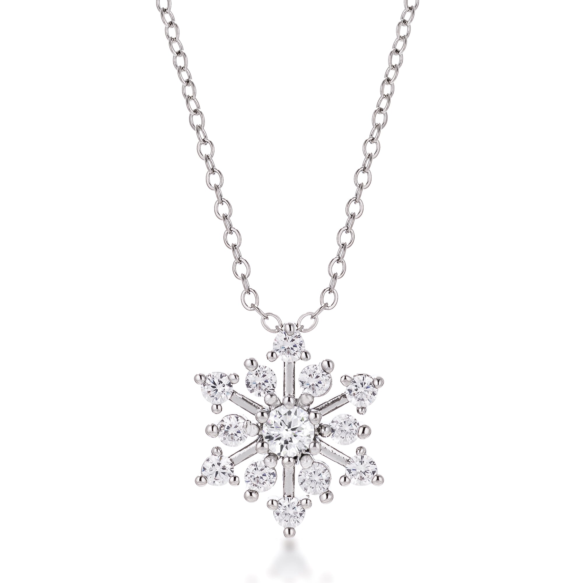 Avera Contemporary Cz Snowflake Necklace In Gold Tone