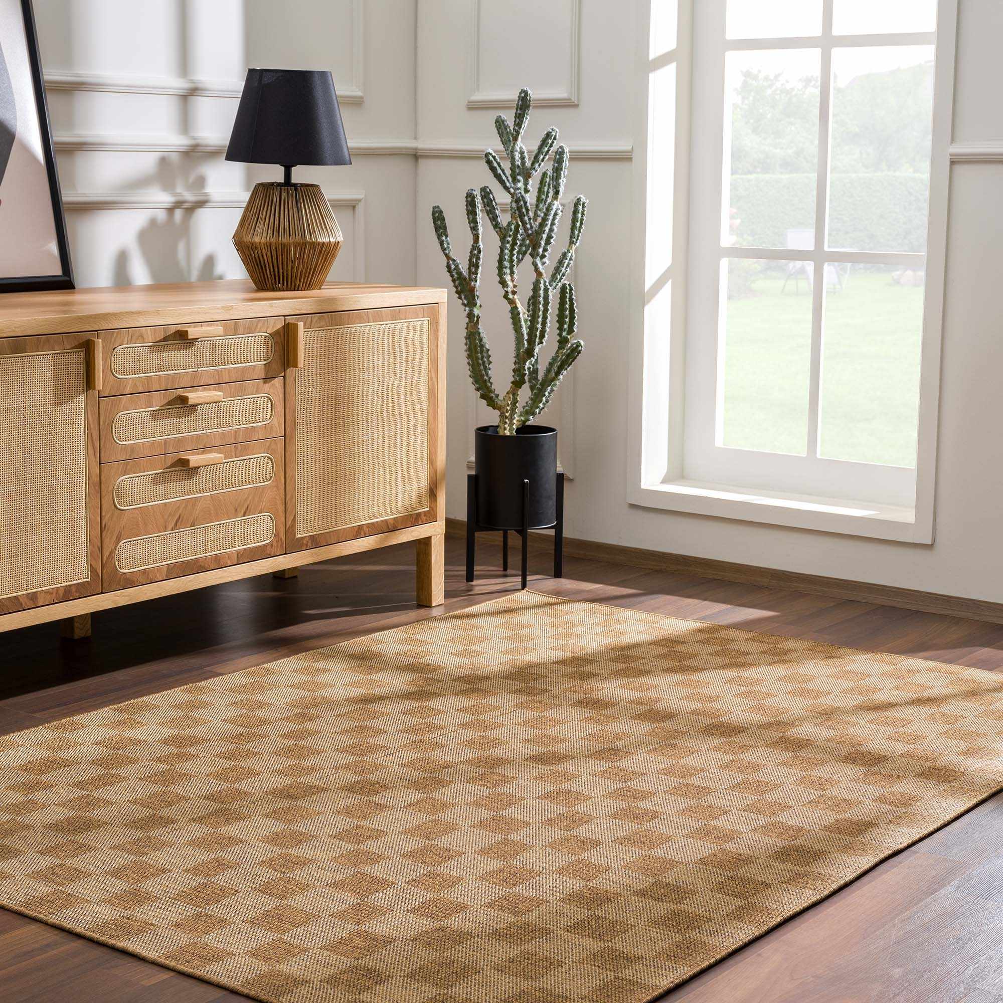 Kuval Checkered Brown Outdoor Rug