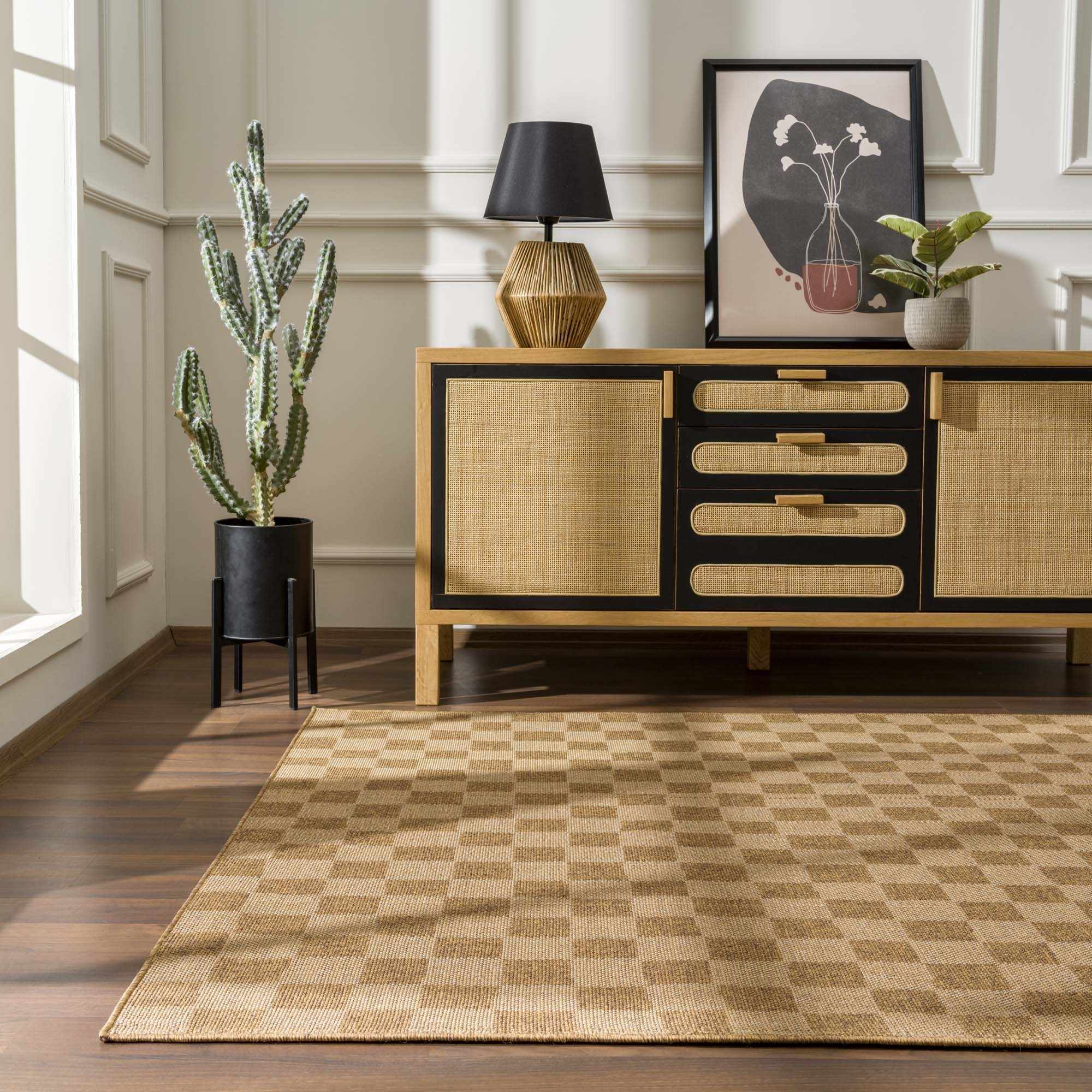 Kuval Checkered Brown Outdoor Rug