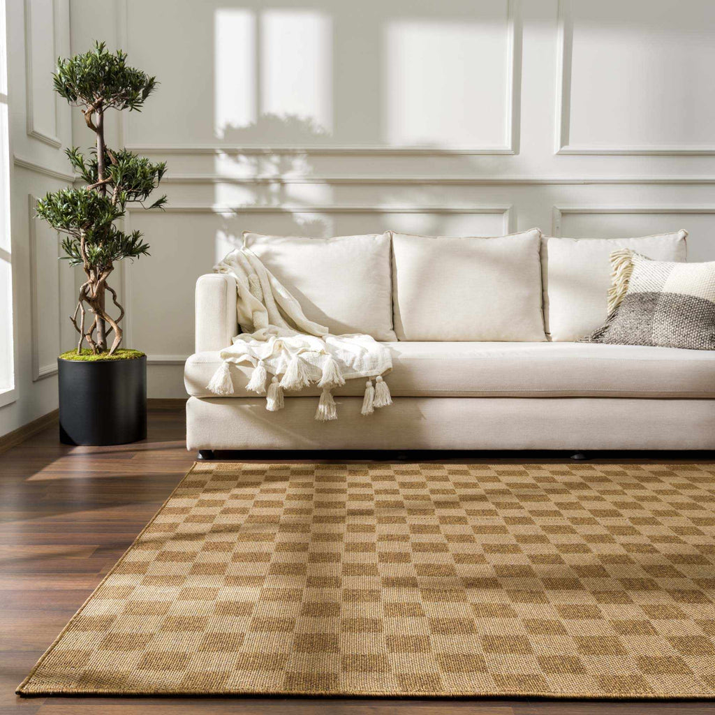 Kuval Checkered Brown Outdoor Rug