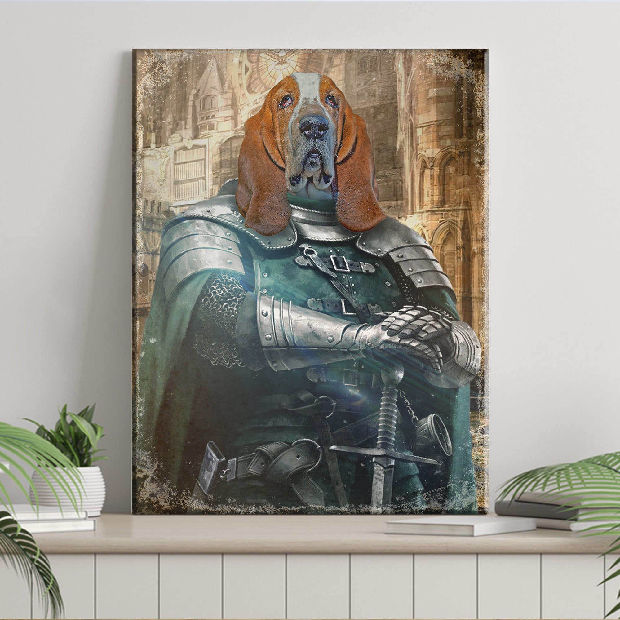 Pet Medieval Knight Portrait - Basset Hound Sign