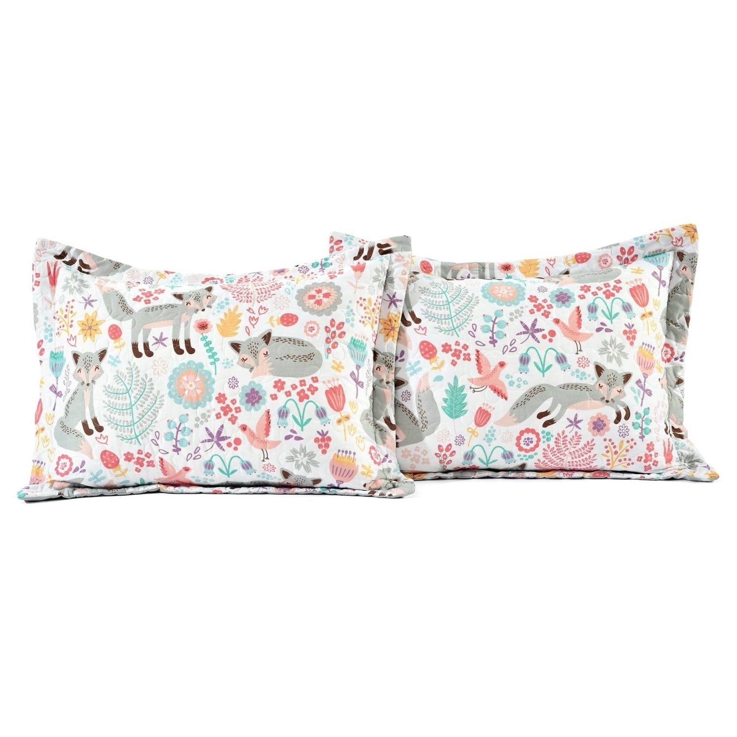 Pink Teal Orange Grey 6 Piece Floral Foxes Daybed Cover Bedding Set