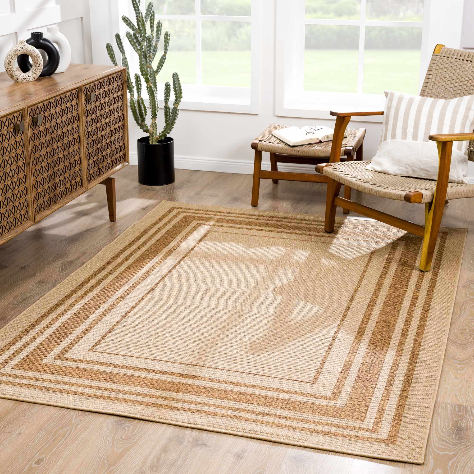 Isoko Bordered Faux Jute Outdoor Rug