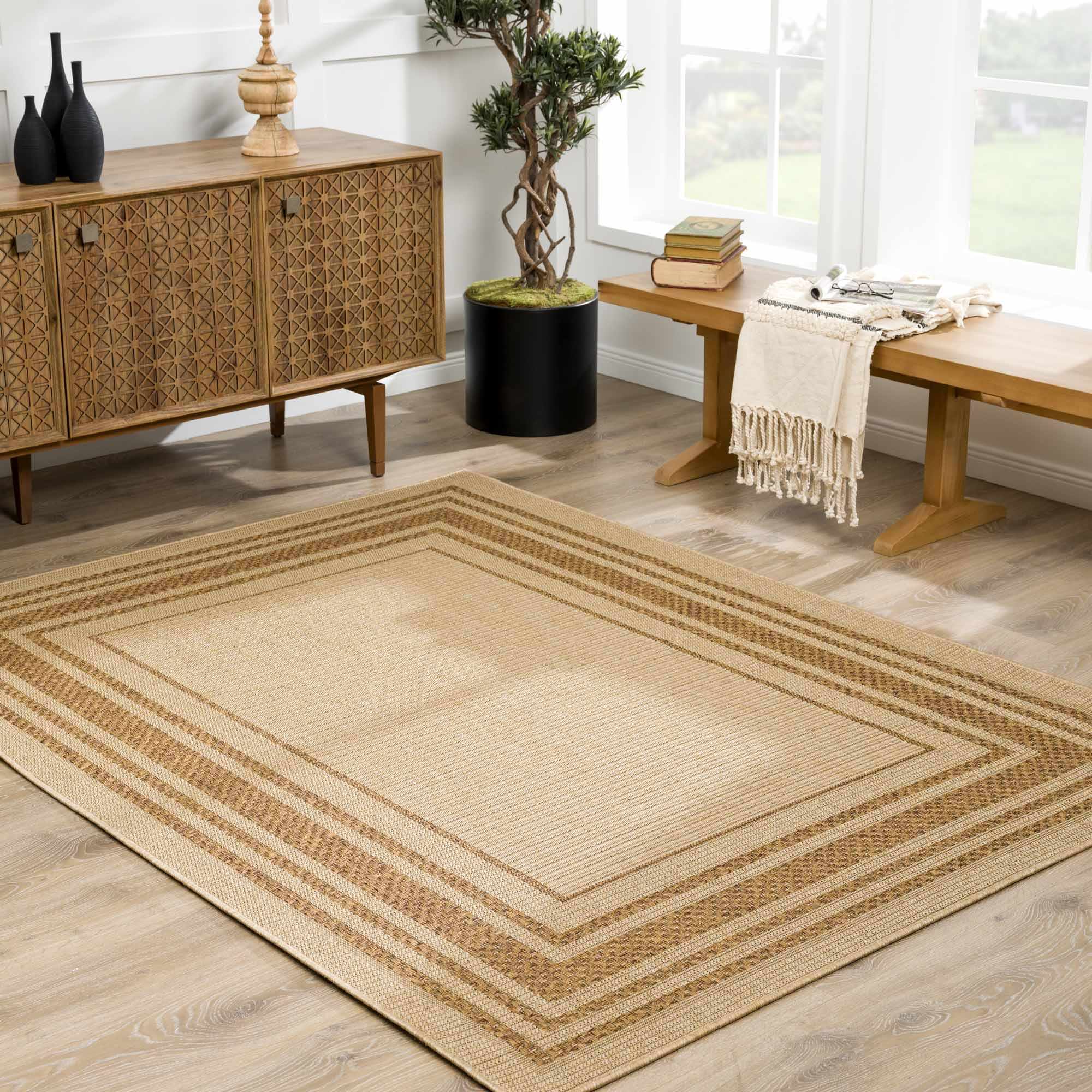 Isoko Bordered Faux Jute Outdoor Rug