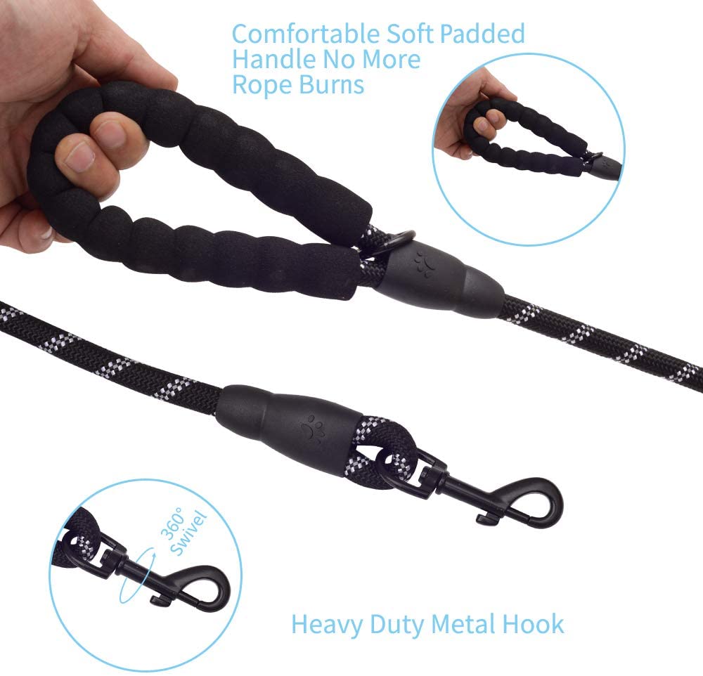 6 FT Dog Leash for Large and Medium Dogs-Black