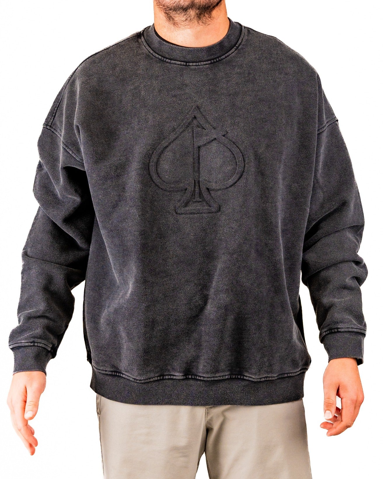 Embossed Spade Crewneck - Washed Charcoal