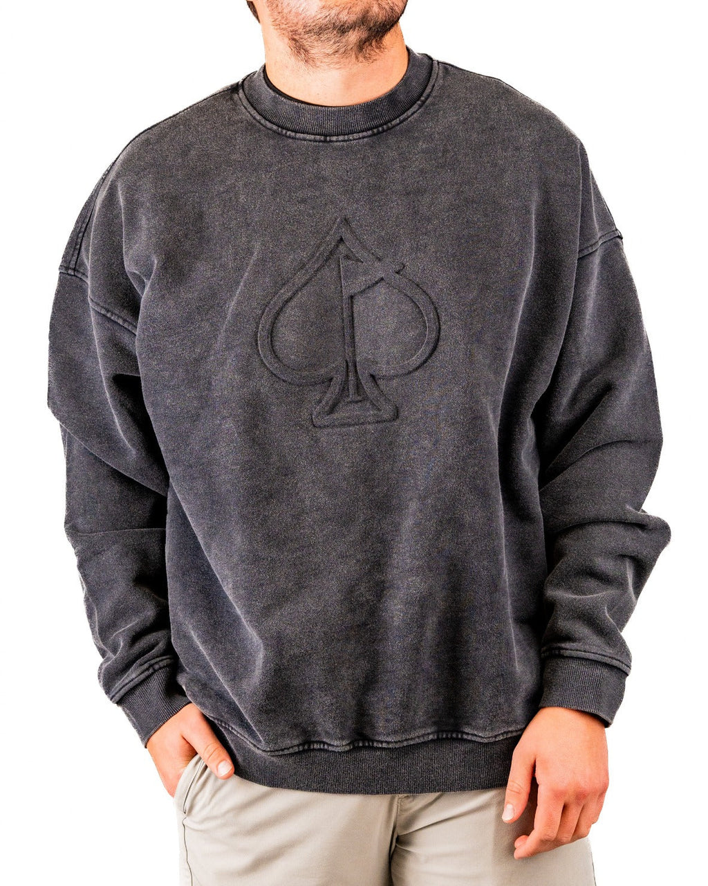 Embossed Spade Crewneck - Washed Charcoal