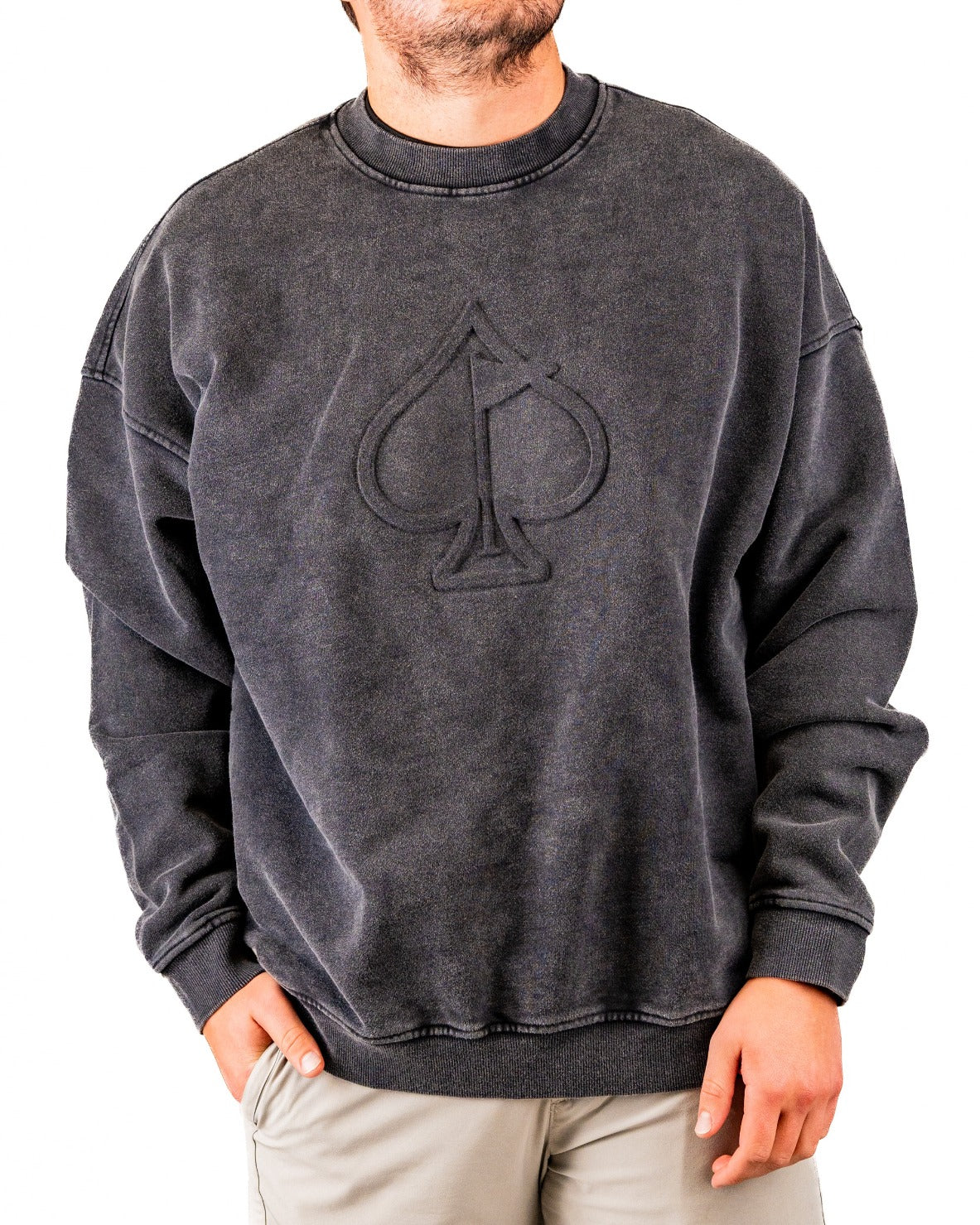 Embossed Spade Crewneck - Washed Charcoal