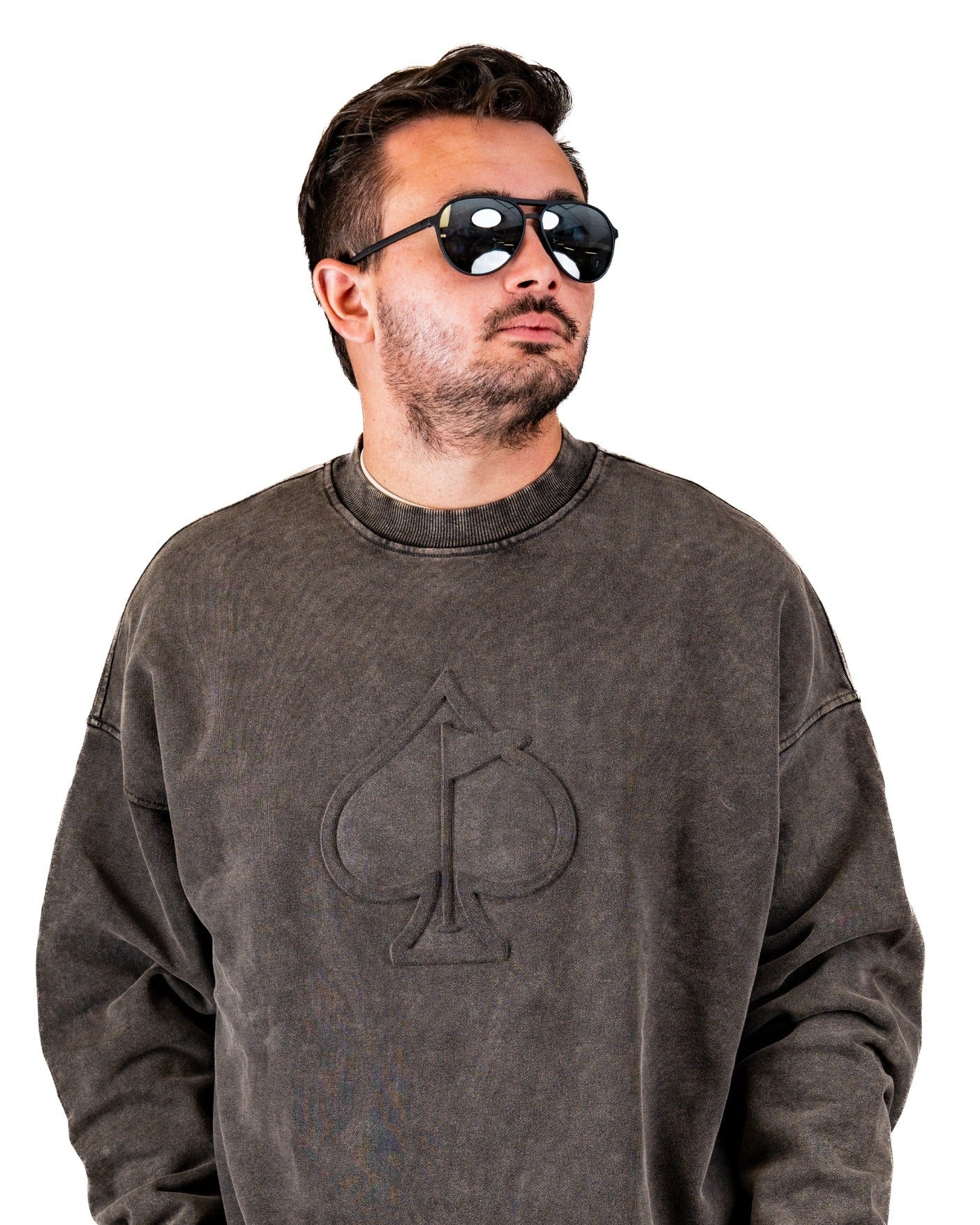 Embossed Spade Crewneck - Washed Iron