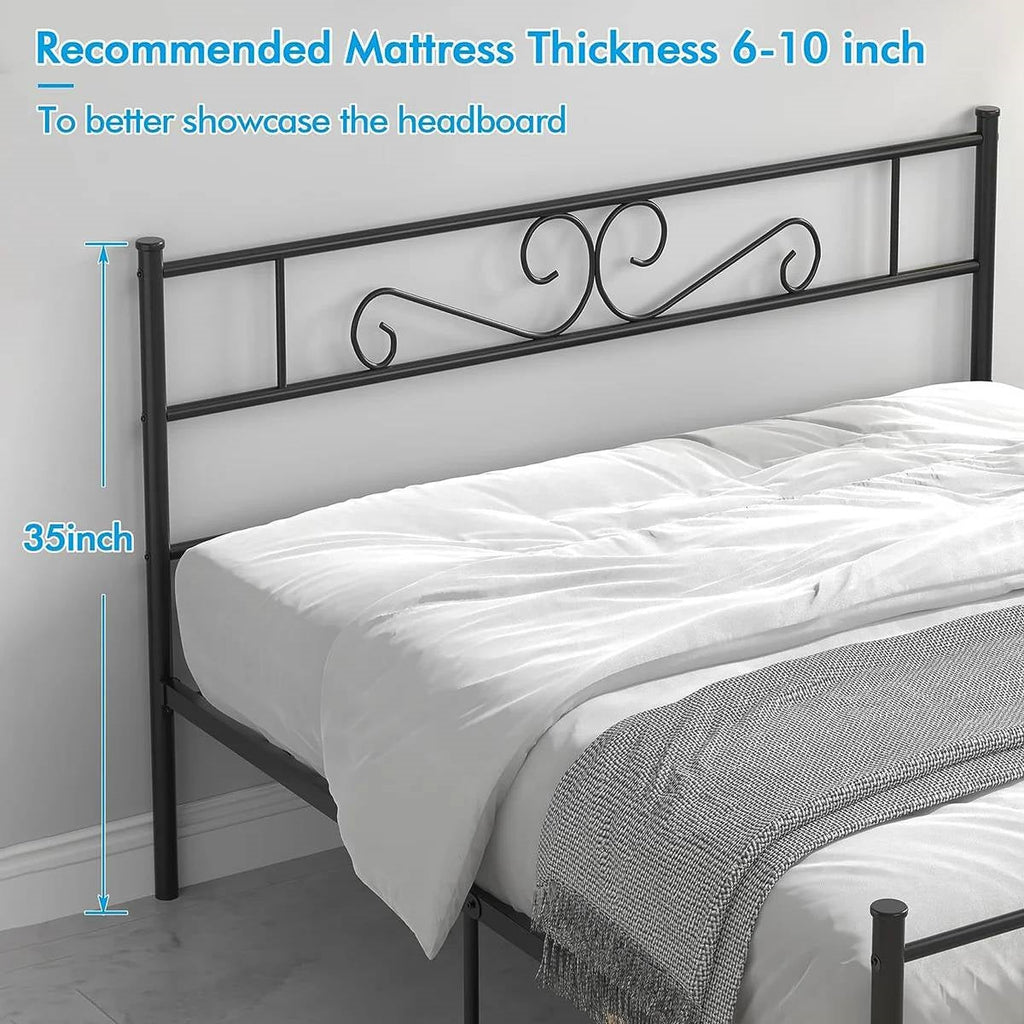 Queen Sturdy Metal Platform Bed Frame with Headboard Footboard in Black Finish