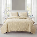 Queen Coastal Beach Starfish Seashells Seahorse Sand Tan 3-Piece Quilt Set
