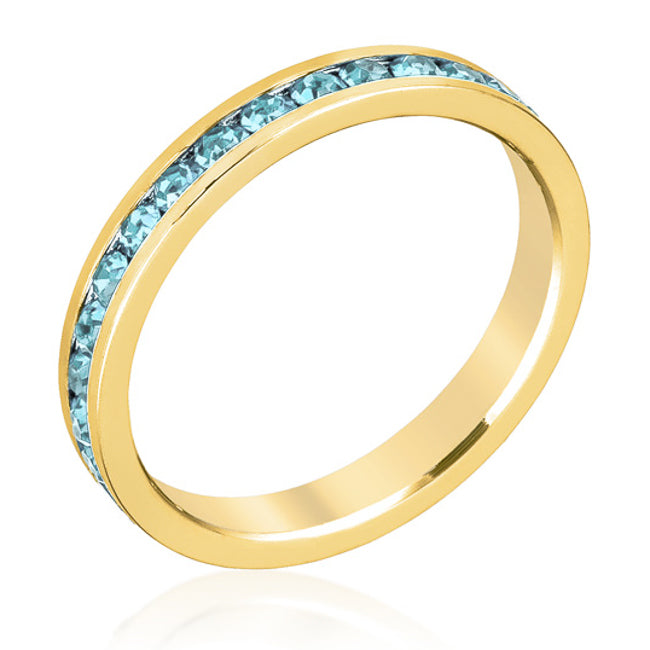 Avera Stylish Stackables Aqua Crystal Gold Ring
