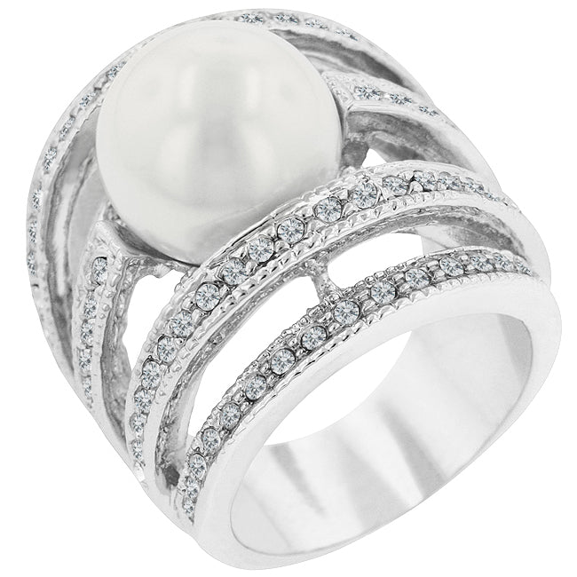 Avera Elegant Right-Hand Pearl Ring in Sterling Silver