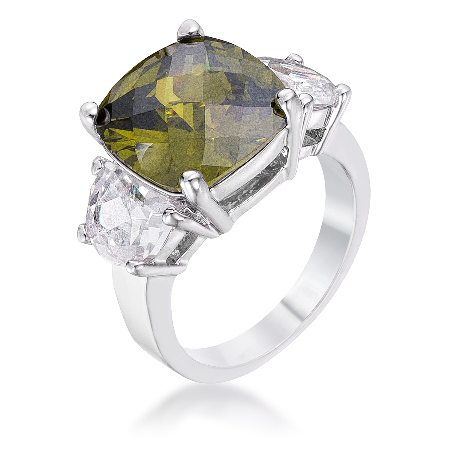 Avera Olive Triplet Ring In Polished Gold Finish