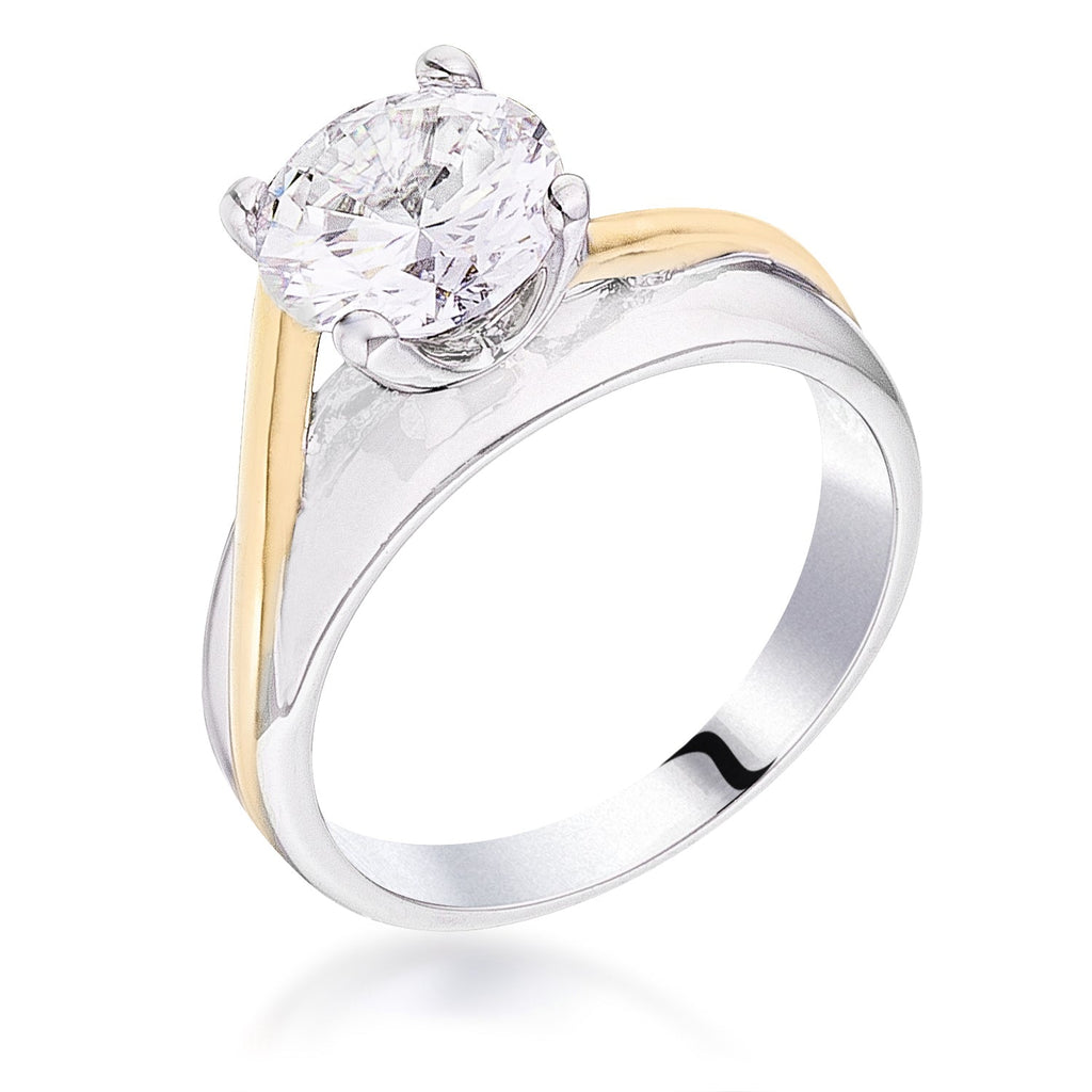 Avera Two-Tone Finish Solitaire Engagement Ring Size 5 Silver