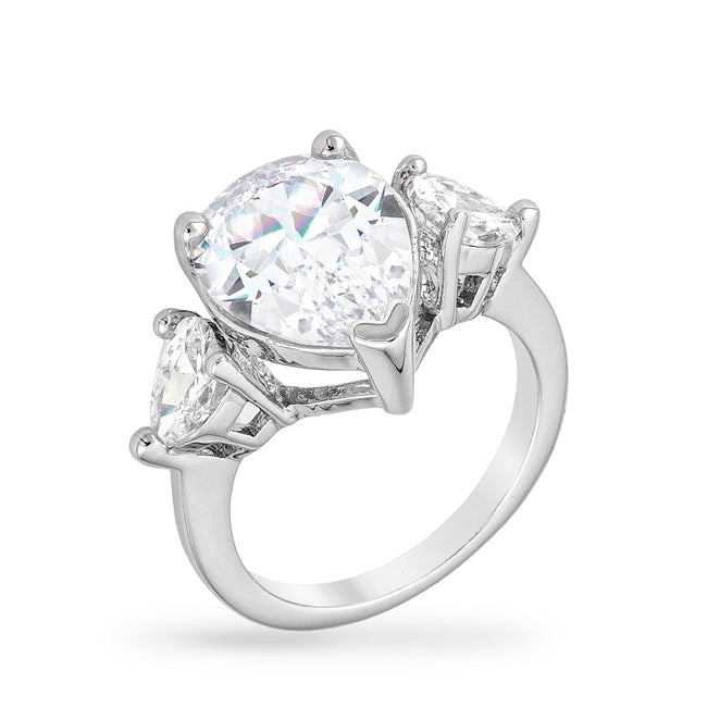 Avera Cubic Zirconia Pear Triplet Ring in Sterling Silver