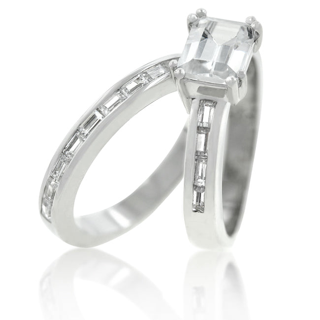 Avera Princess Baguette Wedding Set in Sterling Silver