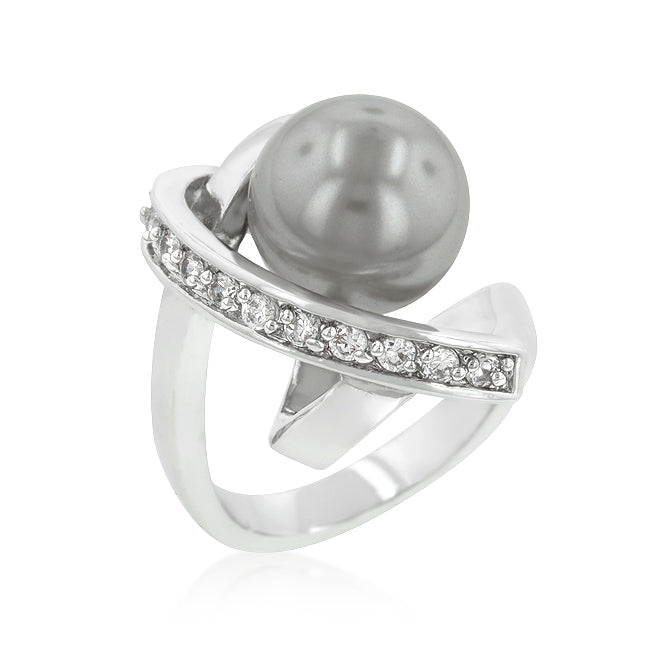 Avera Knotted Simulated Pearl Ring In Polished Silver Tone