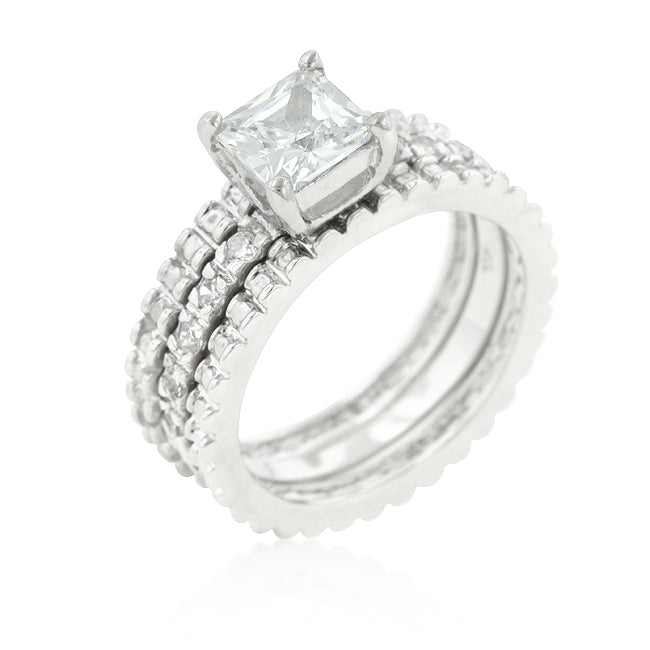 Avera Bridal Triple Ring Set In Polished Sterling Silver
