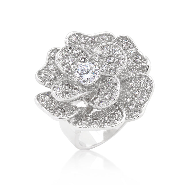 Avera Large Flower Cubic Zirconia Cocktail Ring in 14k Hamilton Gold