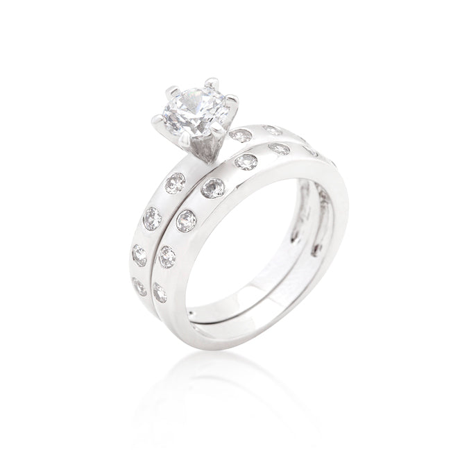 Avera Bezel Set Round Cut Bridal Ring Set in Gold Tone
