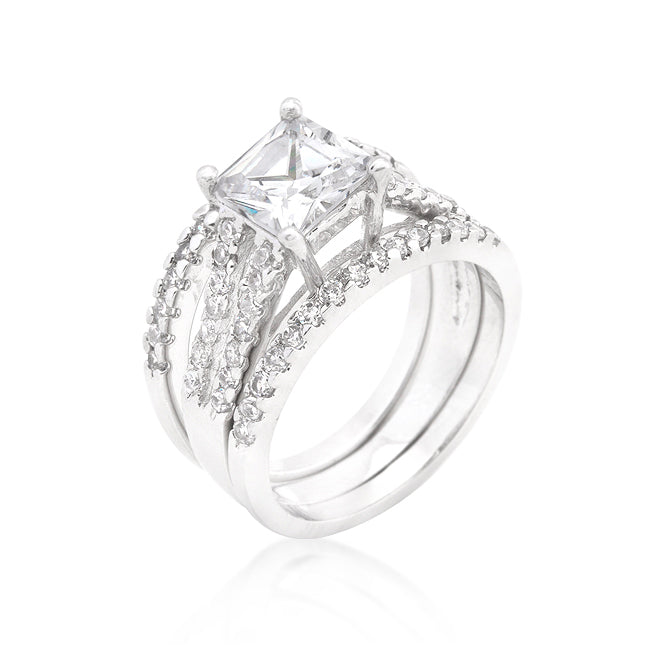 Avera Princess Cut Cubic Zirconia Triple Bridal Set in Silver