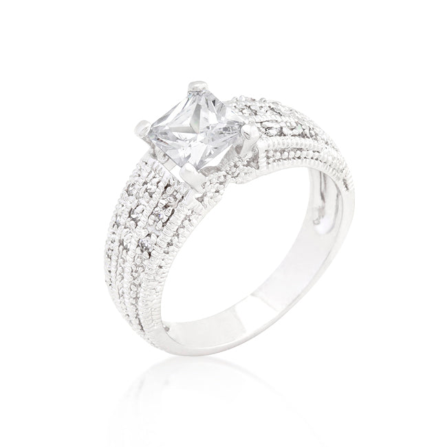 Avera Princess Cut Cubic Zirconia Engagement Ring in Silver