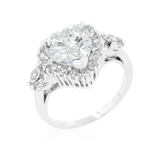 Avera Heart Halo Engagement Ring in Sterling Silver