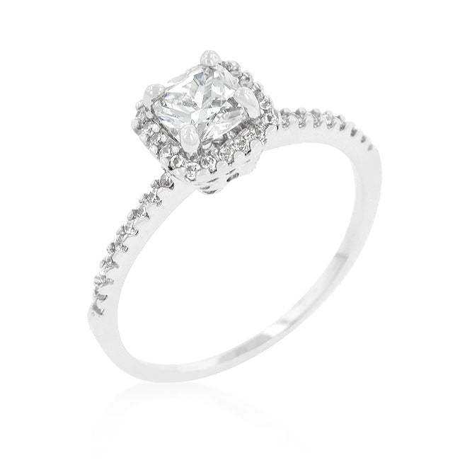 Avera Princess Cut Halo Engagement Ring in Sterling Silver