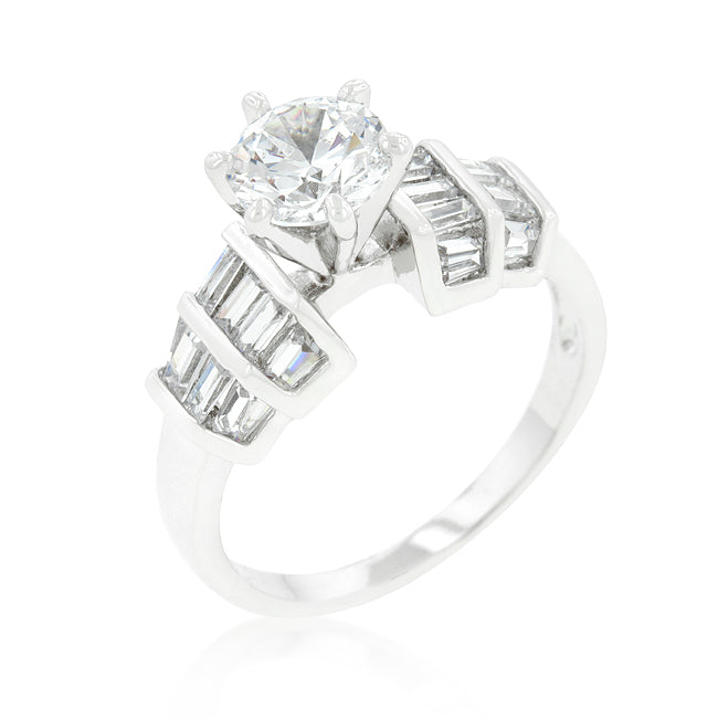 Avera Tape Baguette Cubic Zirconia Engagement Ring in Silver
