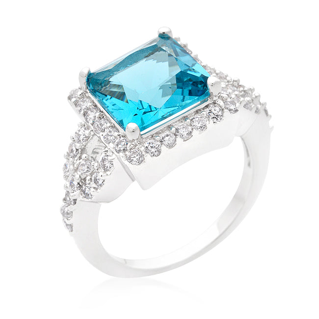 Avera Halo Style Princess Cut Cocktail Ring in Turquoise/Aqua