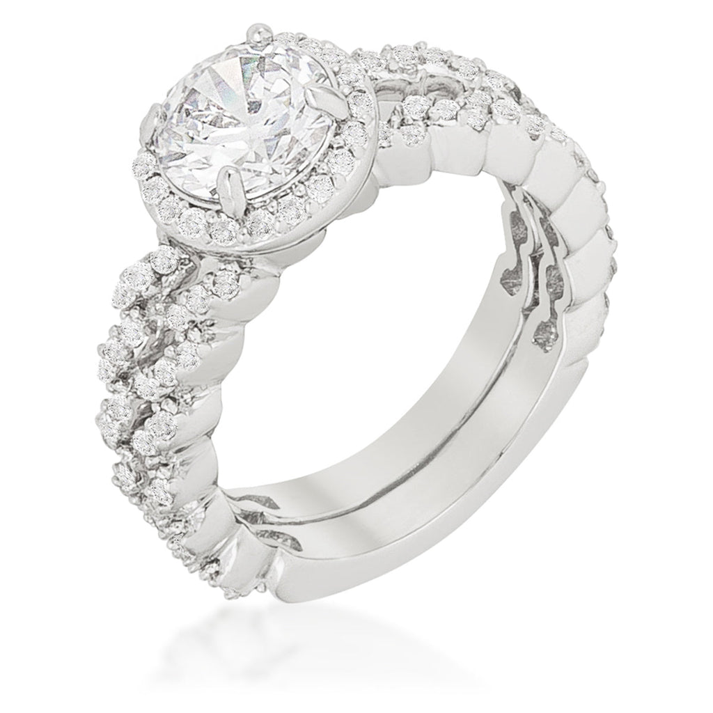 Avera Zig Zag Wedding Set With Silver Tone Finish