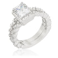 Avera Halo Radiant Wedding Set In Lustrous Silver Tone