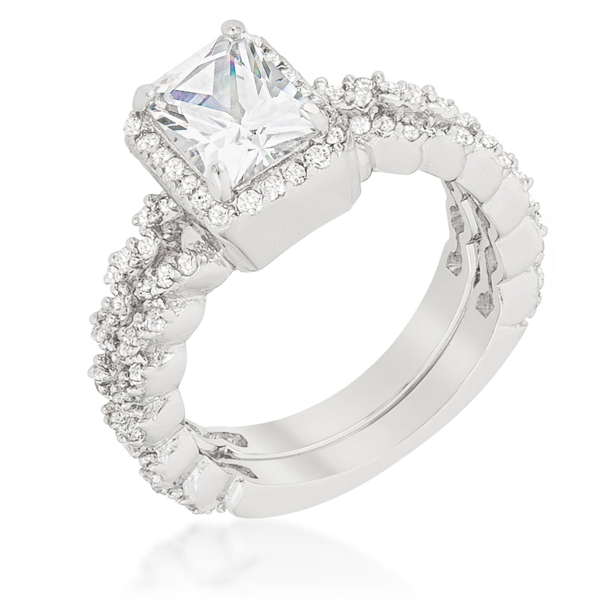 Avera Halo Radiant Wedding Set In Lustrous Silver Tone