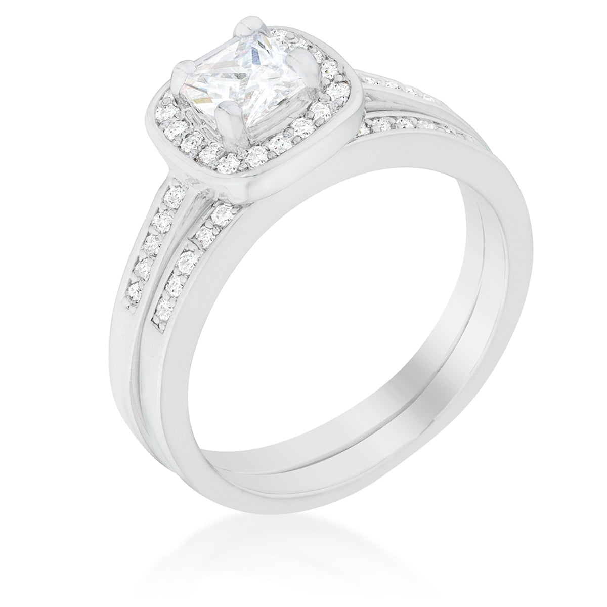 Avera Pave Cushion Wedding Ring Set In Silver Finish