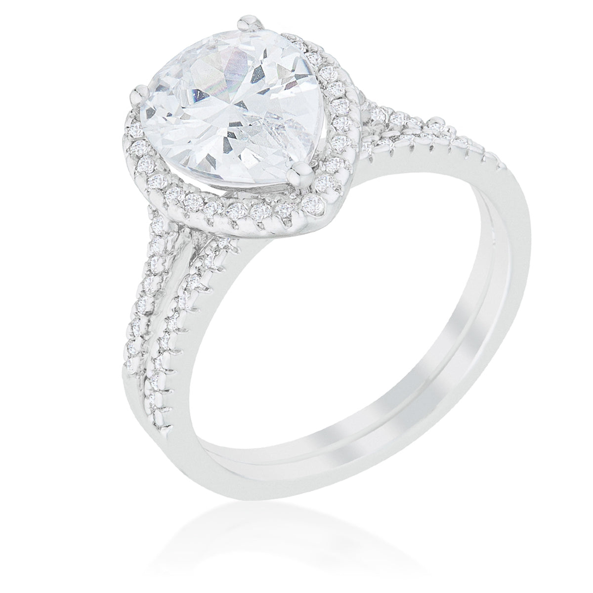 Avera Halo Solitaire Pear Engagement Ring In Silver Tone