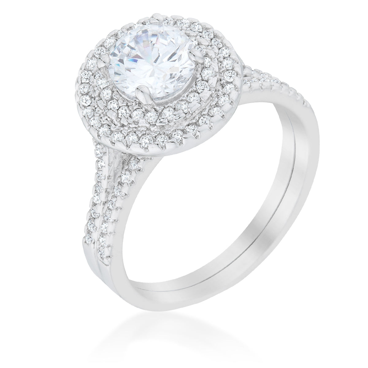 Avera Pave Round Wedding Ring Set In Sterling Silver