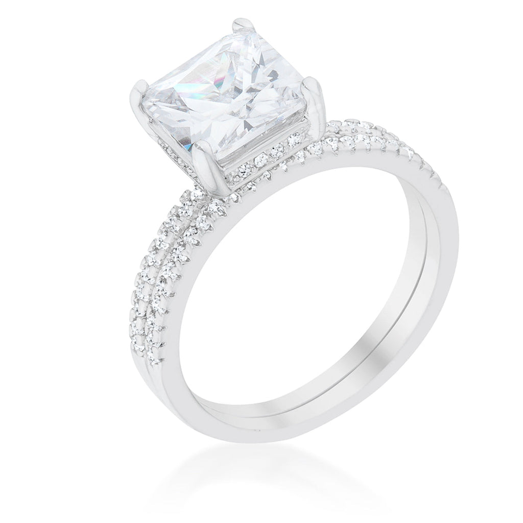 Avera Princess Solitaire Wedding Set Ring in Sterling Silver