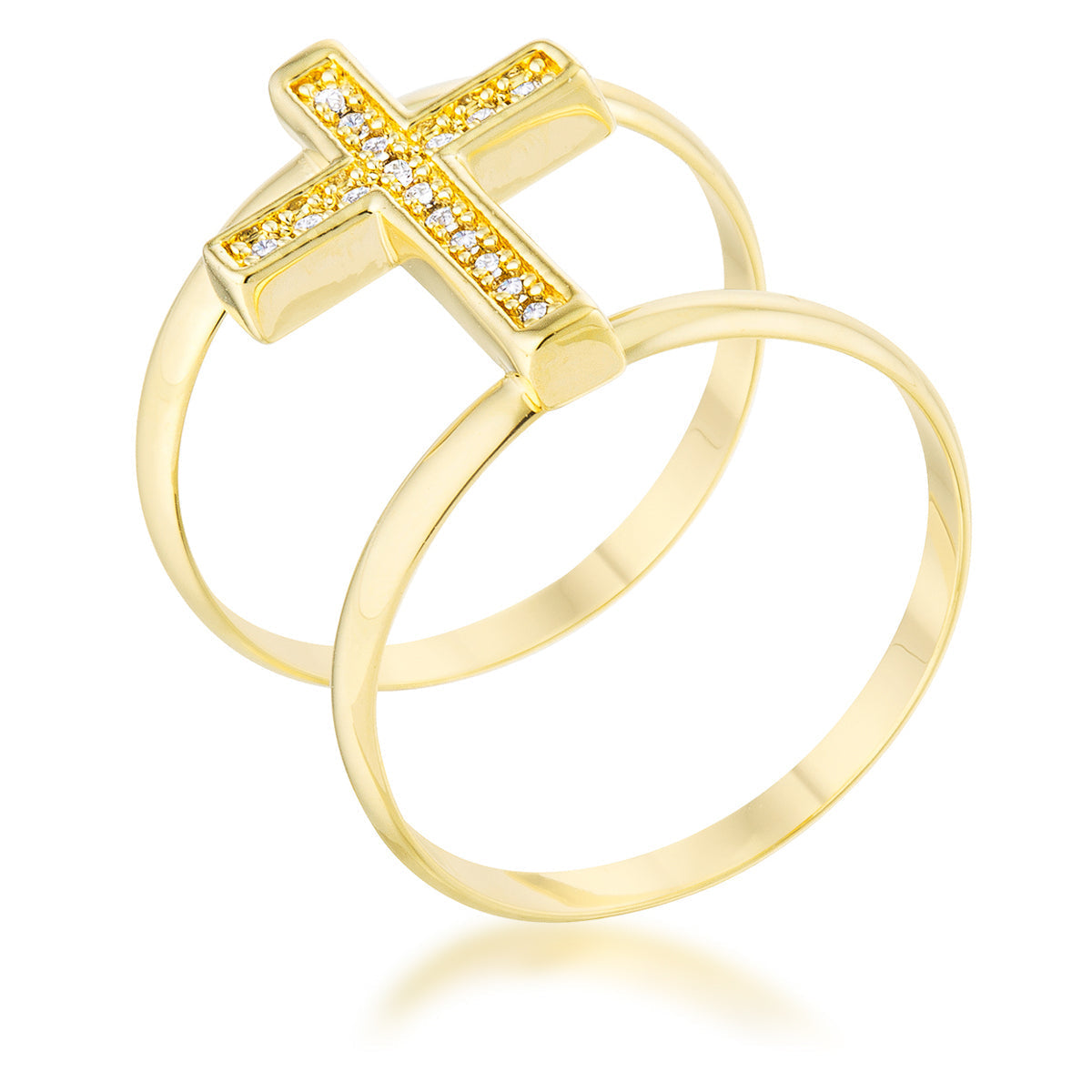 Avera Francis 0.08ct CZ Contemporary Cross Ring in Gold