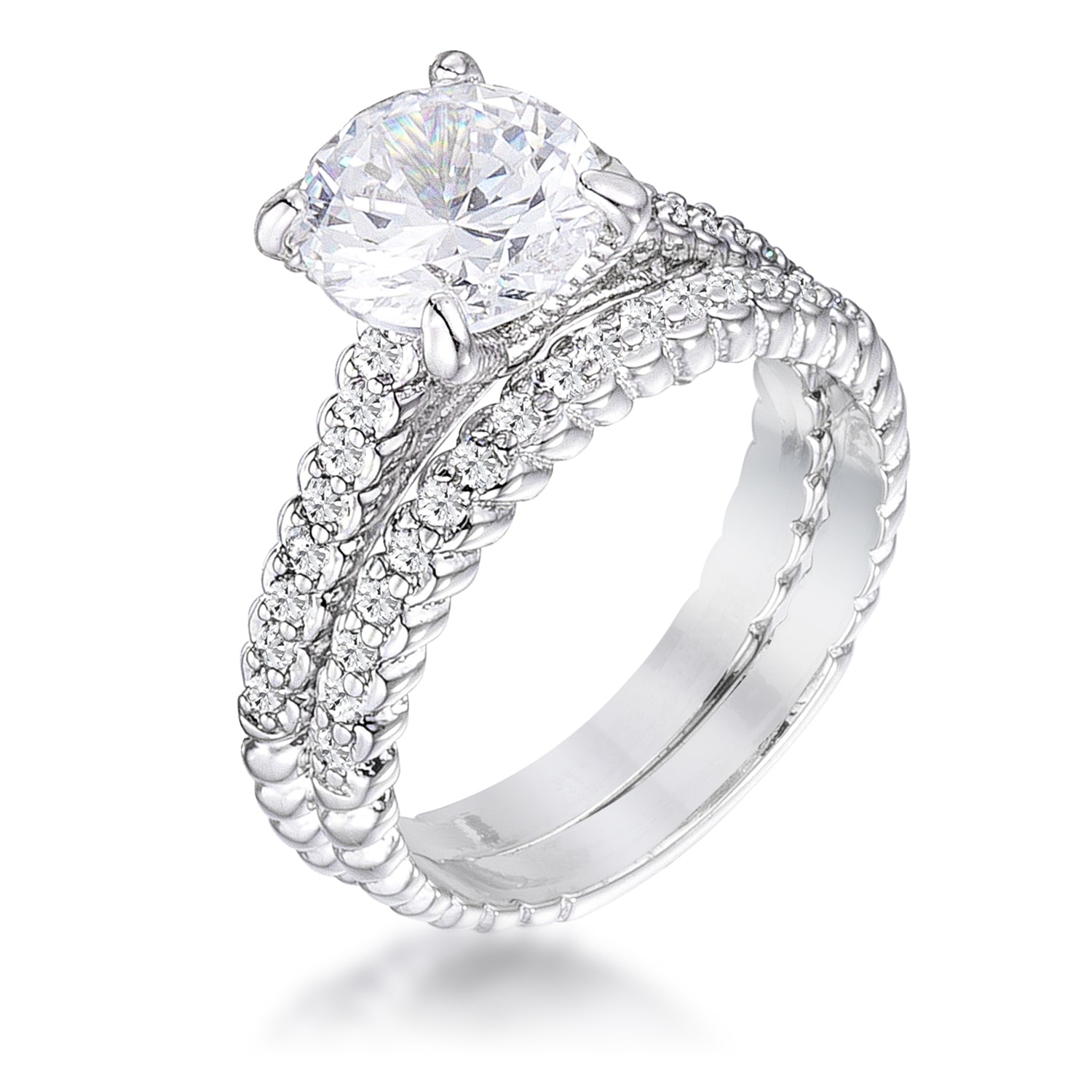 Avera 2.1Ct Plated Baroque Style Wedding Set In Silver