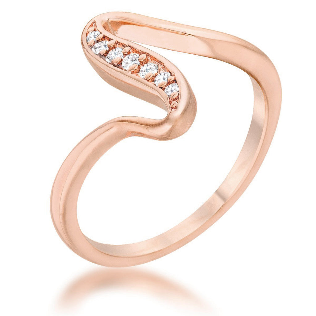 Avera Sheryl 0.07ct CZ 14k Gold Simple Wave Ring
